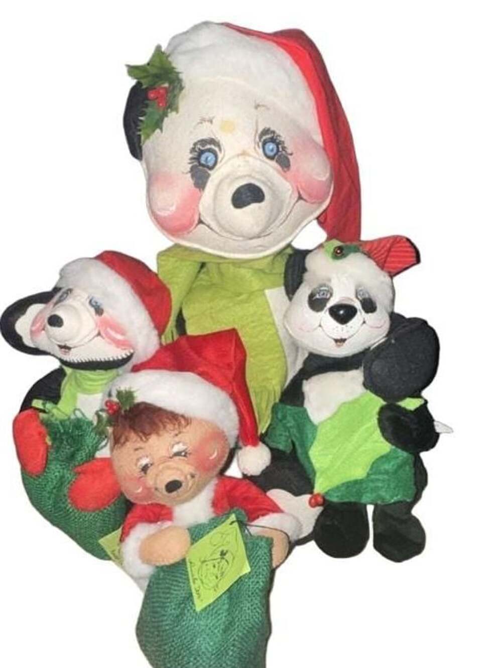 Annalee Dolls Santa Panda Bear Christmas Plush Collection Lot of 4